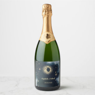 Étiquettes Pour Bouteilles De Vin Mousseux Soleil Or Céleste Et Étoiles Lune Ciel Nocturne