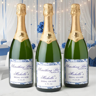 Étiquettes Pour Bouteilles De Vin Mousseux Something Blue Before I Do Floral Bridal Shower