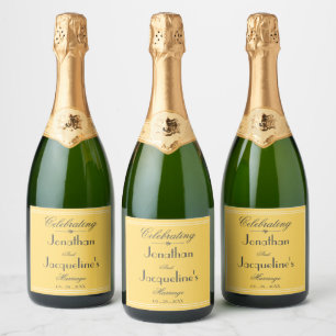 Étiquettes Pour Bouteilles De Vin Mousseux Sunny Yellow Elegant Noms de script Simple Mariage