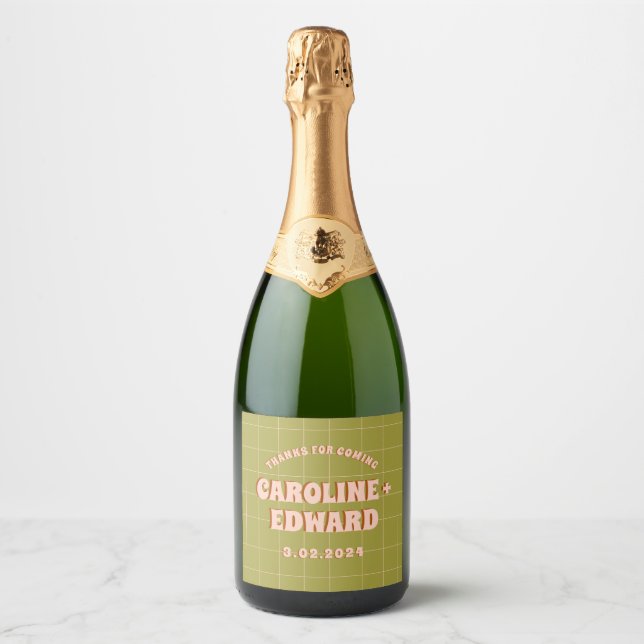 Étiquettes Pour Bouteilles De Vin Mousseux Super Gras Vert Rose Rouge Funky (Devant)