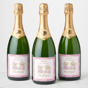 Étiquettes Pour Bouteilles De Vin Mousseux Thé Rose Teddy Pop It When She Pop Baby shower