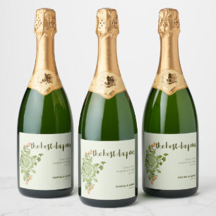 Étiquettes Pour Bouteilles De Vin Mousseux Thème de Mariage Floral Rose vert