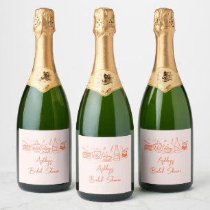 Étiquettes Pour Bouteilles De Vin Mousseux Thème de thé pour la douche de mariée Doodle fanta