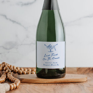 Étiquettes Pour Bouteilles De Vin Mousseux Toast Dernier bleu à main blanche tiré sur la côte