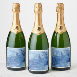 Étiquettes Pour Bouteilles De Vin Mousseux Toile de gingembre bleu saule peint à la main