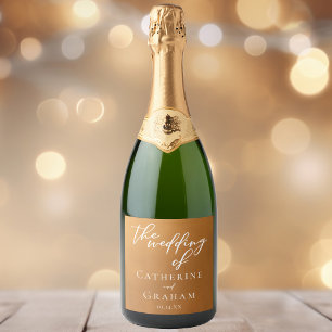 Étiquettes Pour Bouteilles De Vin Mousseux Tonalité Rustique or Tan Earth Tone Simple Mariage