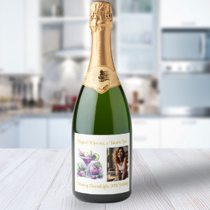 Étiquettes Pour Bouteilles De Vin Mousseux Tons de violet : Un Bassin d'Anniversaire Bleu-Vio