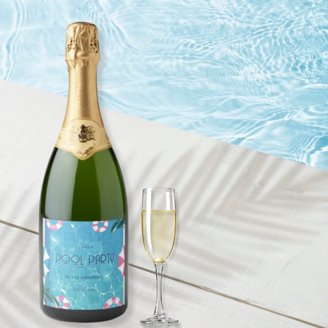 Étiquettes Pour Bouteilles De Vin Mousseux Trendy Summer Pool Party  (Summer Pool Party Personalized Wine Labels)
