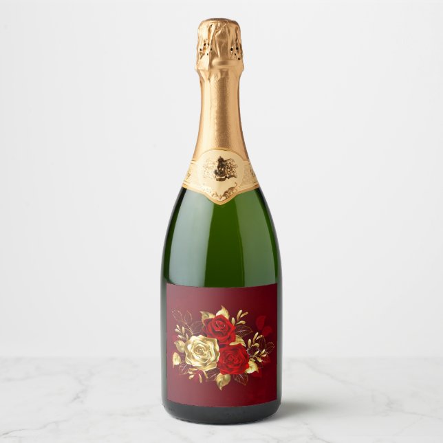 Étiquettes Pour Bouteilles De Vin Mousseux Trois Roses de bijoux (Devant)