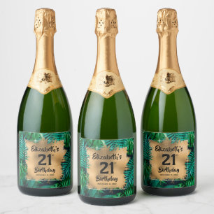 Étiquettes Pour Bouteilles De Vin Mousseux Tropical Plante Gold 21e anniversaire Personnalis