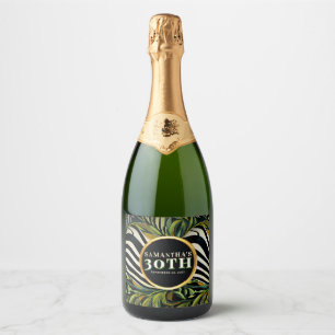 Étiquettes Pour Bouteilles De Vin Mousseux Tropical Zebra Green Gold 30e Célébration
