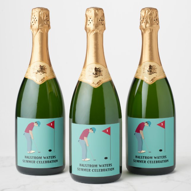 Étiquettes Pour Bouteilles De Vin Mousseux Turquoise Blue Golfing Thème (Bouteilles)