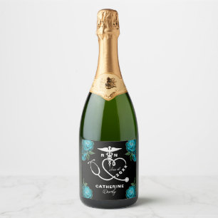 Étiquettes Pour Bouteilles De Vin Mousseux Turquoise Floral Nursing School