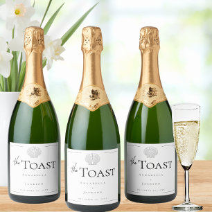 Étiquettes Pour Bouteilles De Vin Mousseux Typographie minimale Mariage de coquillage noir et