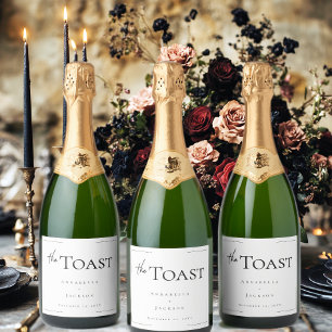 Étiquettes Pour Bouteilles De Vin Mousseux Typographie minimale Mariage noir et blanc