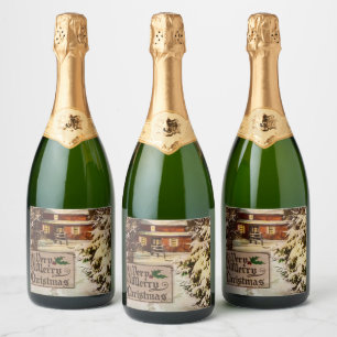 Étiquettes Pour Bouteilles De Vin Mousseux Un très joyeux Noël classique hiver traditionnel