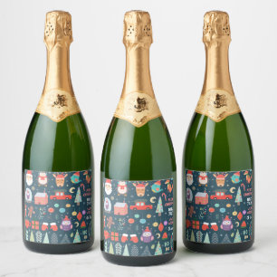 Étiquettes Pour Bouteilles De Vin Mousseux vectoriel ensemble joins éléments de noël père Noë