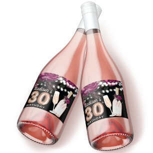 Étiquettes Pour Bouteilles De Vin Mousseux Vin noir Luxe 30e anniversaire Personnalisé