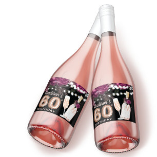 Étiquettes Pour Bouteilles De Vin Mousseux Vin noir Luxe 60e anniversaire Personnalisé