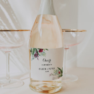 Étiquettes Pour Bouteilles De Vin Mousseux Vin pétillant Mariage de verdure tropicale La