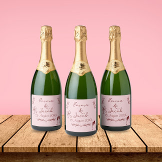 Étiquettes Pour Bouteilles De Vin Mousseux Whimsical Quirky Squiggles Mariage rose