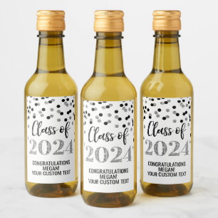Étiquettes Pour Bouteilles De Vin Parties scintillant d'argent noir Confetti Graduat