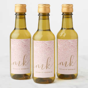 Étiquettes Pour Bouteilles De Vin Parties scintillant or Rose tendance Initiales fan