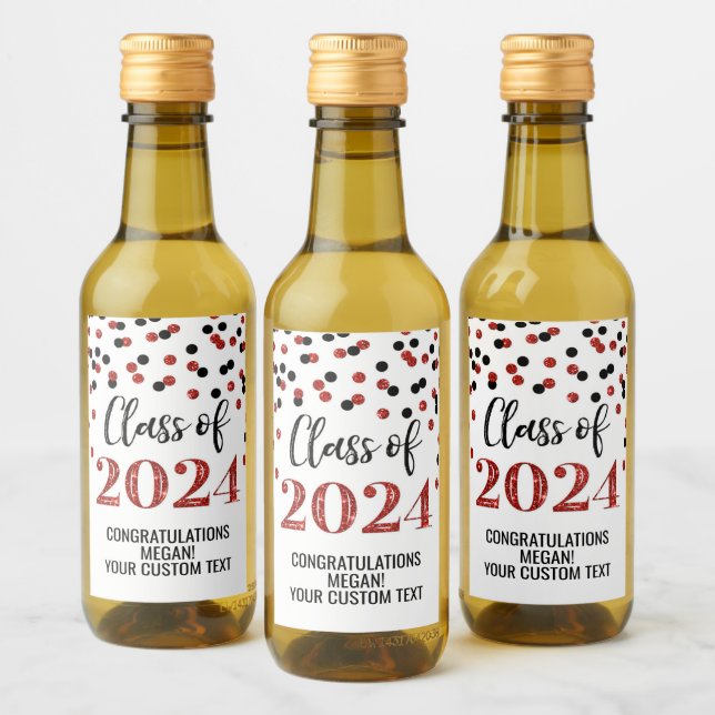 Étiquettes Pour Bouteilles De Vin Parties scintillant rouge noir Confetti Graduation (Bouteilles)