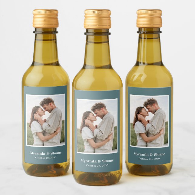 Étiquettes Pour Bouteilles De Vin Photo Engagement Party Turquoise (Bouteilles)