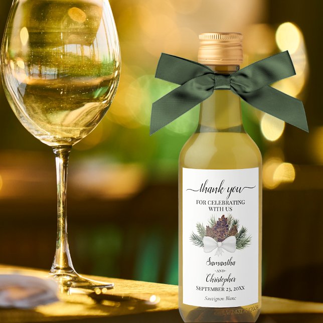 Étiquettes Pour Bouteilles De Vin Pinecones rustiques Merci de mariage d'hiver Mini (Créateur téléchargé)