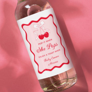 Étiquettes Pour Bouteilles De Vin Pop quand elle pop Cherry Baby shower Champange