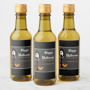 Étiquettes Pour Bouteilles De Vin Robe noire longue élégante classique d'Halloween M