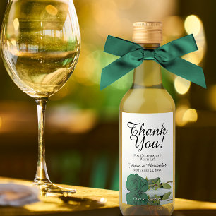 Étiquettes Pour Bouteilles De Vin Romantique Emerald Green Rose Merci Mini