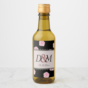 Étiquettes Pour Bouteilles De Vin Roses de chou rose et Mariage de dentelle noire