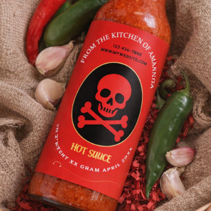 Étiquettes Pour Bouteilles De Vin Sauce piquante avec crâne sur l'étiquette