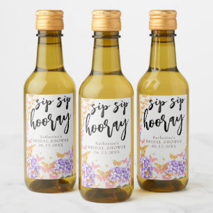 Étiquettes Pour Bouteilles De Vin Sip Hooray Boho Butterfly Hydrangea Fête des marié