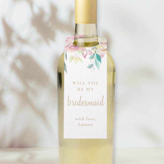 Étiquettes Pour Bouteilles Demande de Demoiselle d'Honneur Fleurie Rose Pâle (Créateur téléchargé)