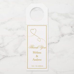 Étiquettes Pour Bouteilles Deux Coeurs Or Élégants   MERCI MARIAGE