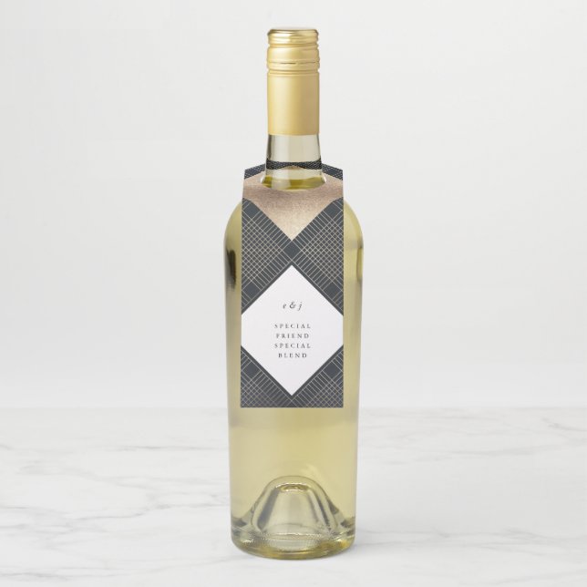 Étiquettes Pour Bouteilles Diamant Géométrique Marine Gold Gatsby Mariage (Sur bouteille)