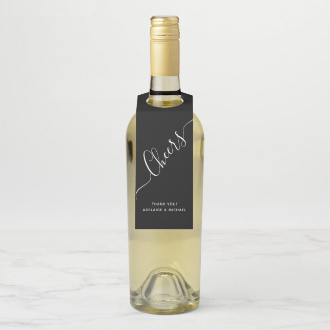 Étiquettes Pour Bouteilles Écriture Manuscrite Élégante Noir Blanc Cheers (Sur bouteille)