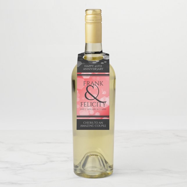 Étiquettes Pour Bouteilles Élégant 40e 80e Anniversaire de Mariage Rubis (Sur bouteille)