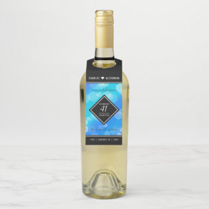 Étiquettes Pour Bouteilles Élégant 41ème anniversaire Mariage de Topaz Bleu
