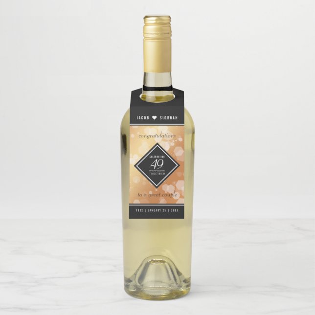 Étiquettes Pour Bouteilles Élégant 49e anniversaire de mariage cuivre (Sur bouteille)