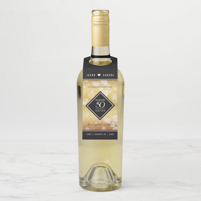 Étiquettes Pour Bouteilles Élégant 50e anniversaire de Mariage d'or (Sur bouteille)