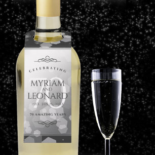 Étiquettes Pour Bouteilles Élégant 70e anniversaire de mariage en platine