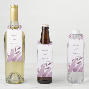 Étiquettes Pour Bouteilles Élégant Mariage à grandes feuilles de Bourgogne