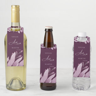 Étiquettes Pour Bouteilles Élégant Mariage à grandes feuilles de Bourgogne