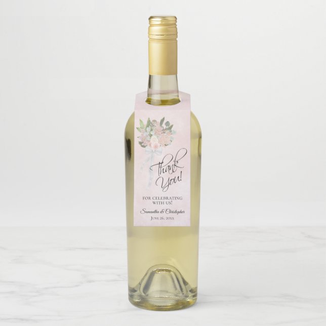Étiquettes Pour Bouteilles Élégant mariage aquarelle florale rose printemps (Sur bouteille)
