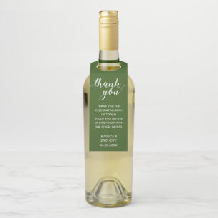 Étiquettes Pour Bouteilles Élégant Mariage Blanc Sur Vert Remerciements