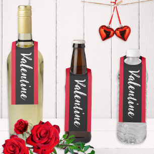 Étiquettes Pour Bouteilles Élégant Minimaliste Saint-Valentin Rouge Noir